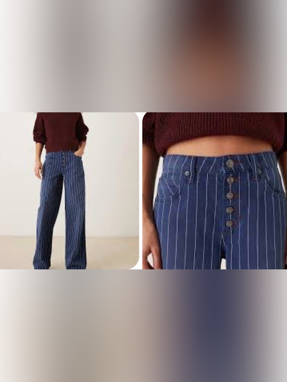 Free People Navy Pinstripe Wide-Leg Jeans